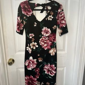 Black Floral Midi Dress Size Medium